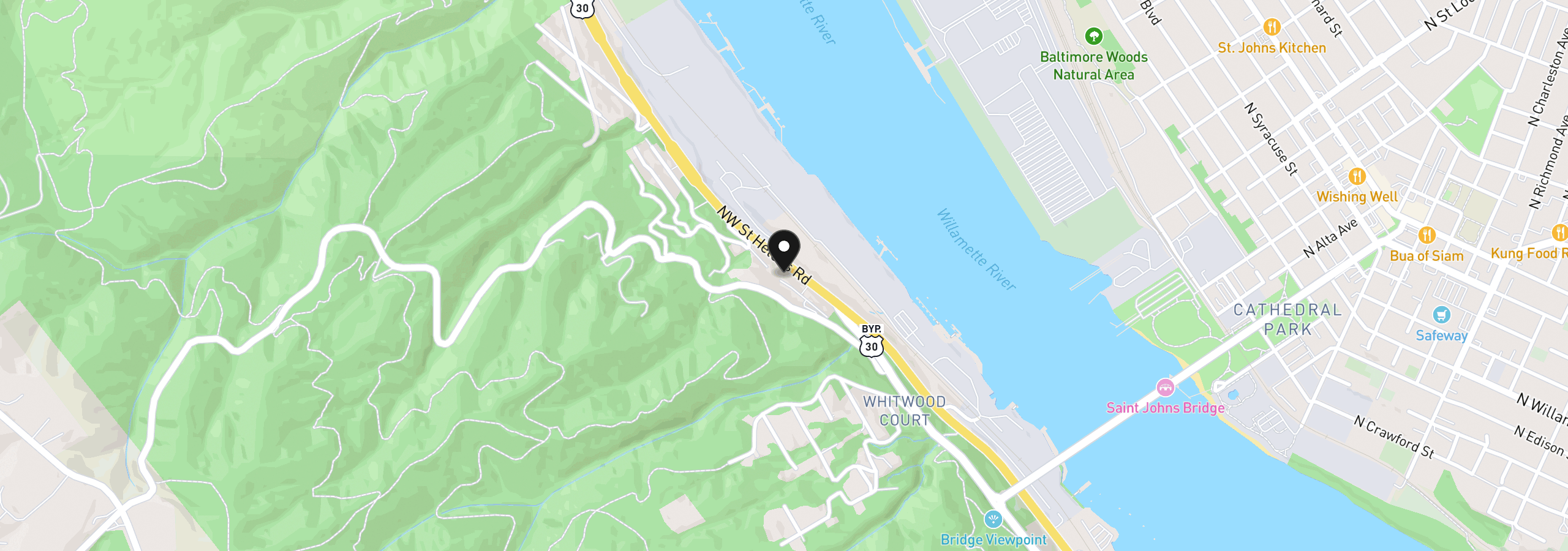 Map showing the location of 9219 NW Germantown Rd, Portland, OR 97231