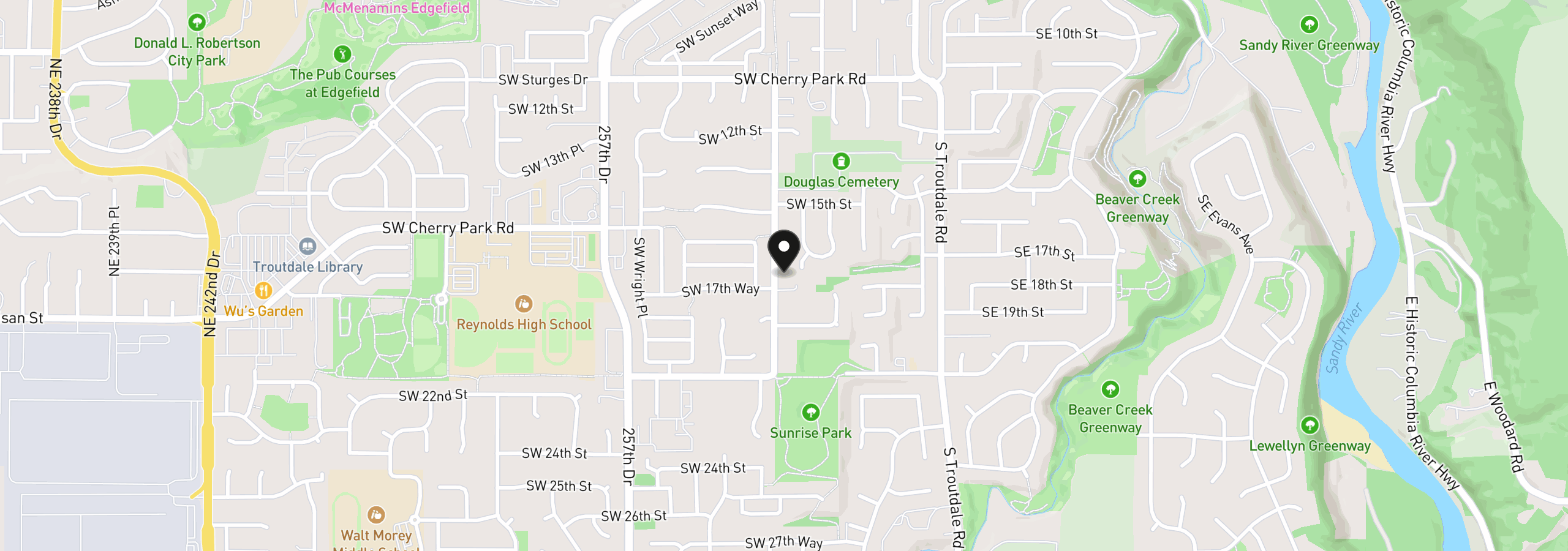 Map showing the location of 1712 SW Hensley Rd, Troutdale, OR 97060