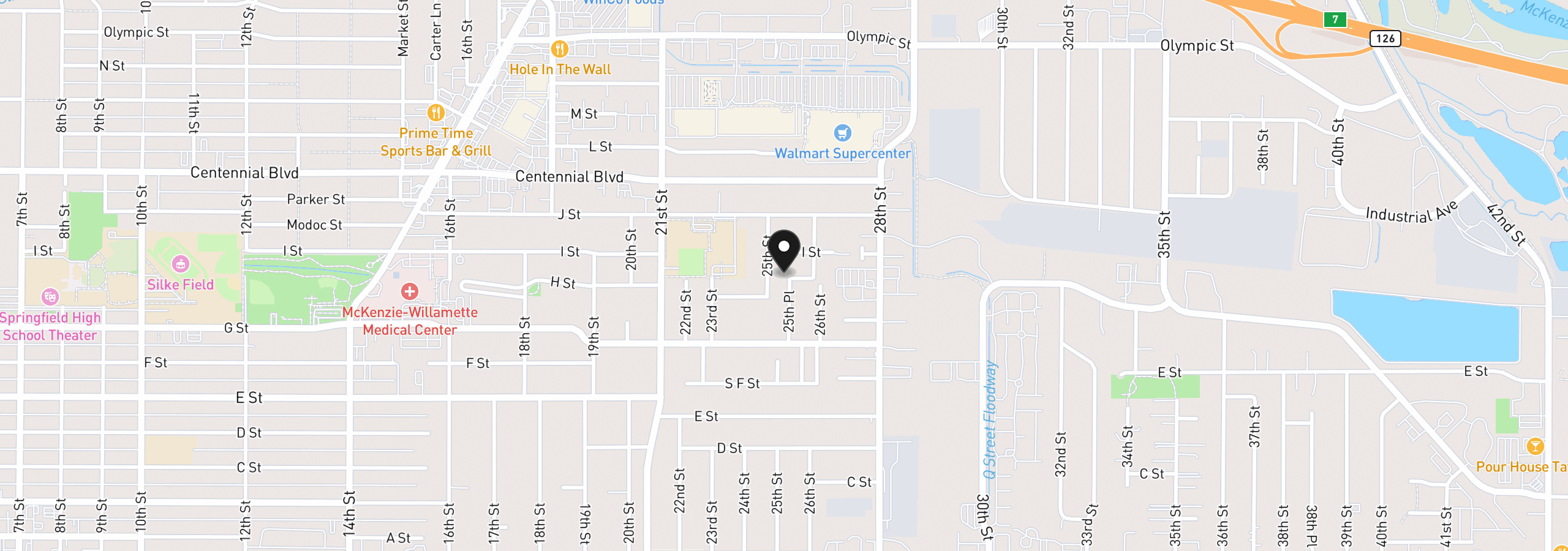 Map showing the location of 930 25th Pl, Springfield, OR 97477