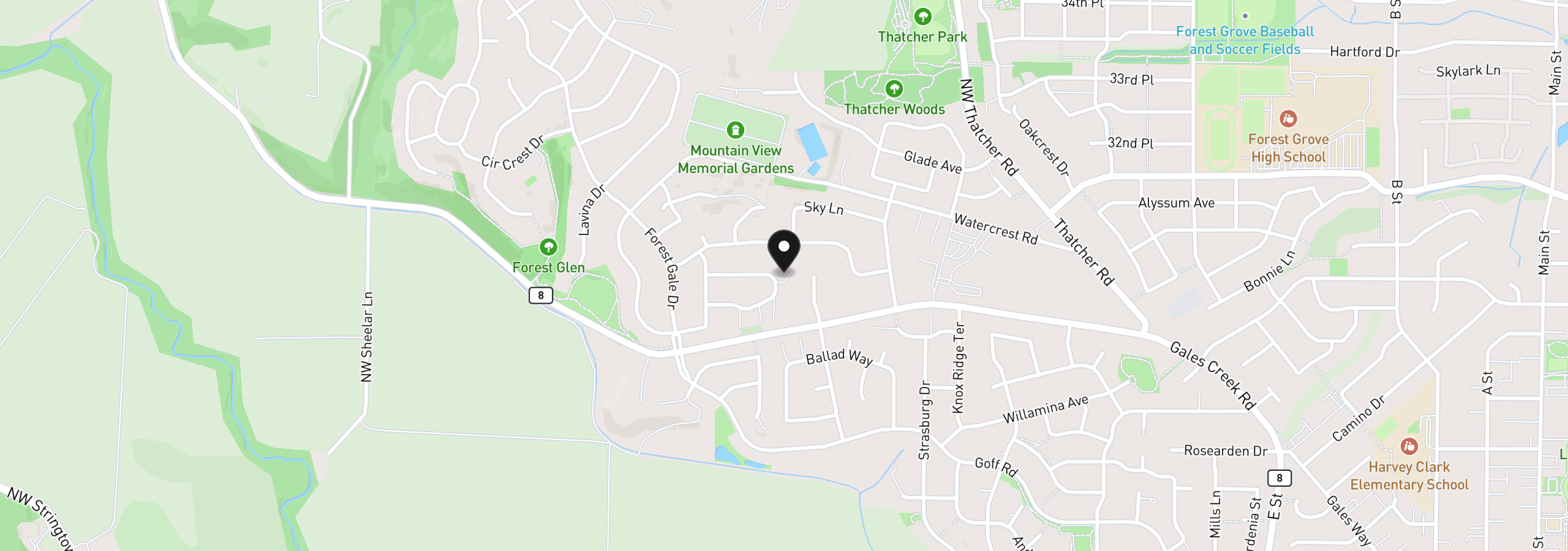Map showing the location of 417 Blue Jay Ave, Forest Grove, OR 97116