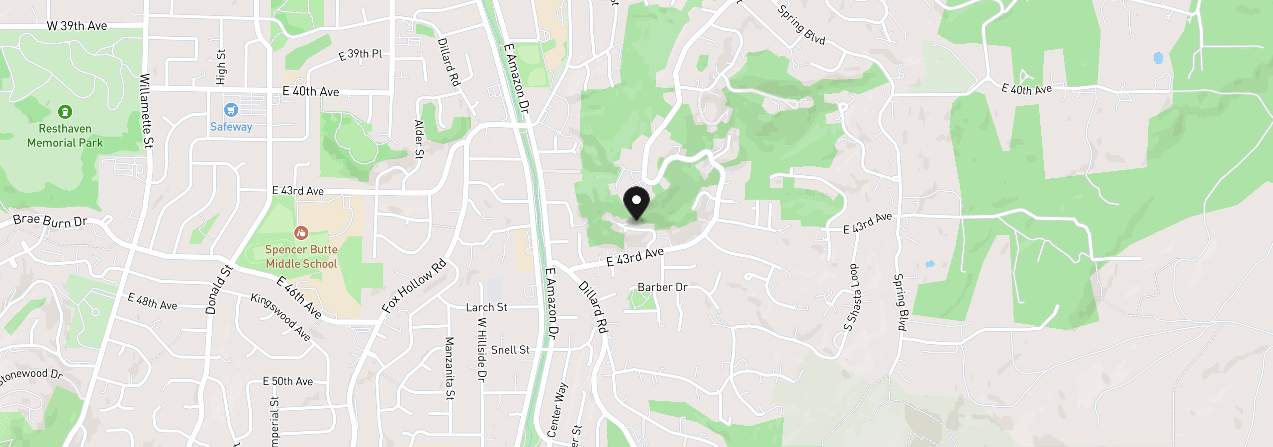 Map showing the location of 4245 Bent Tree Ln, Eugene, OR 97405