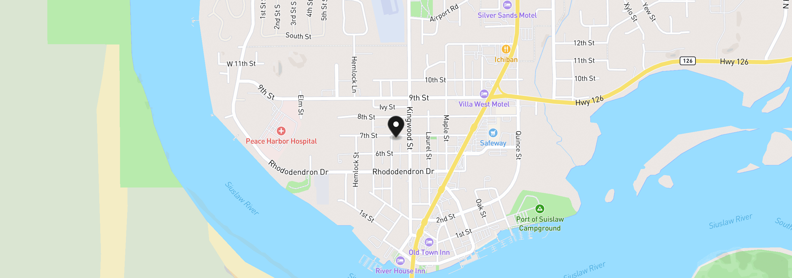 Map showing the location of 1116 7th St, Florence, OR 97439