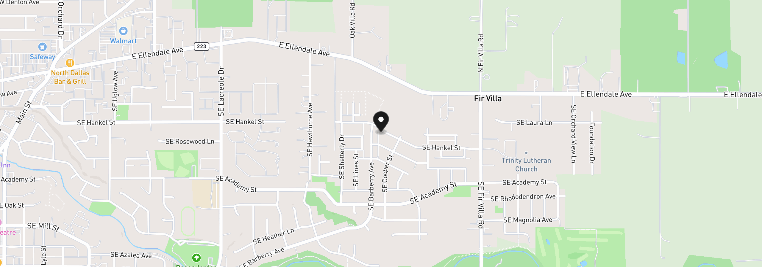 Map showing the location of 1523 SE Hankel St, Dallas, OR 97338