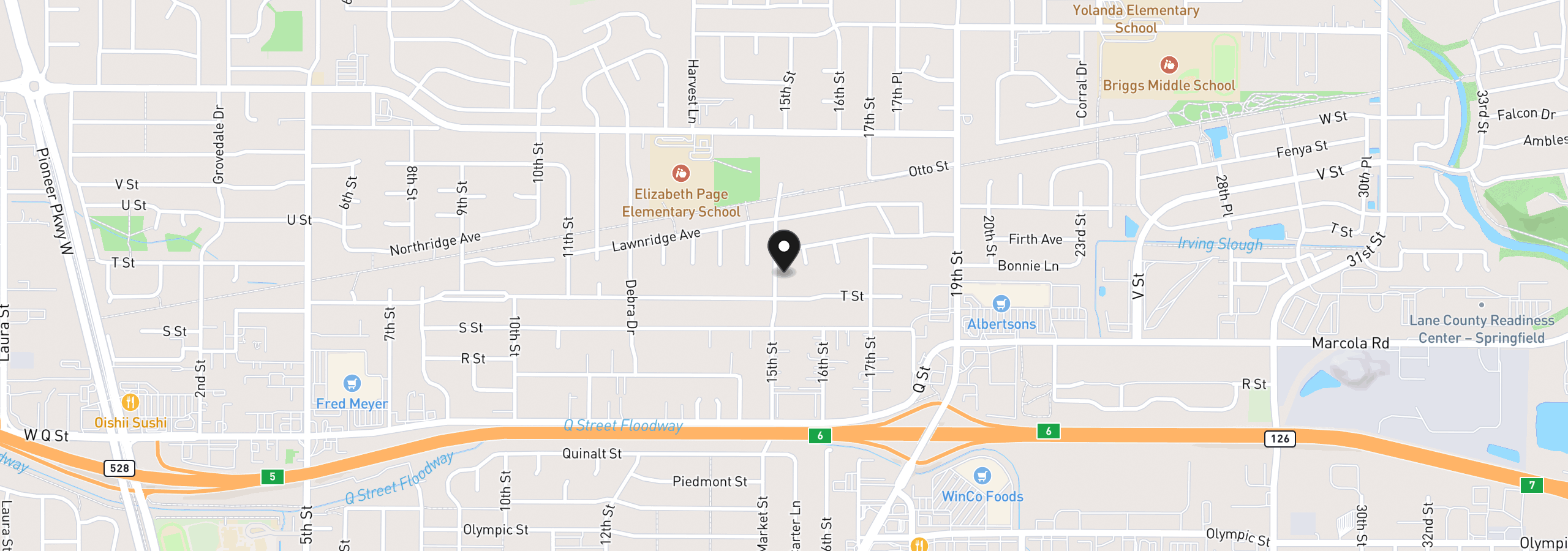 Map showing the location of 2133 15th St, Springfield, OR 97477