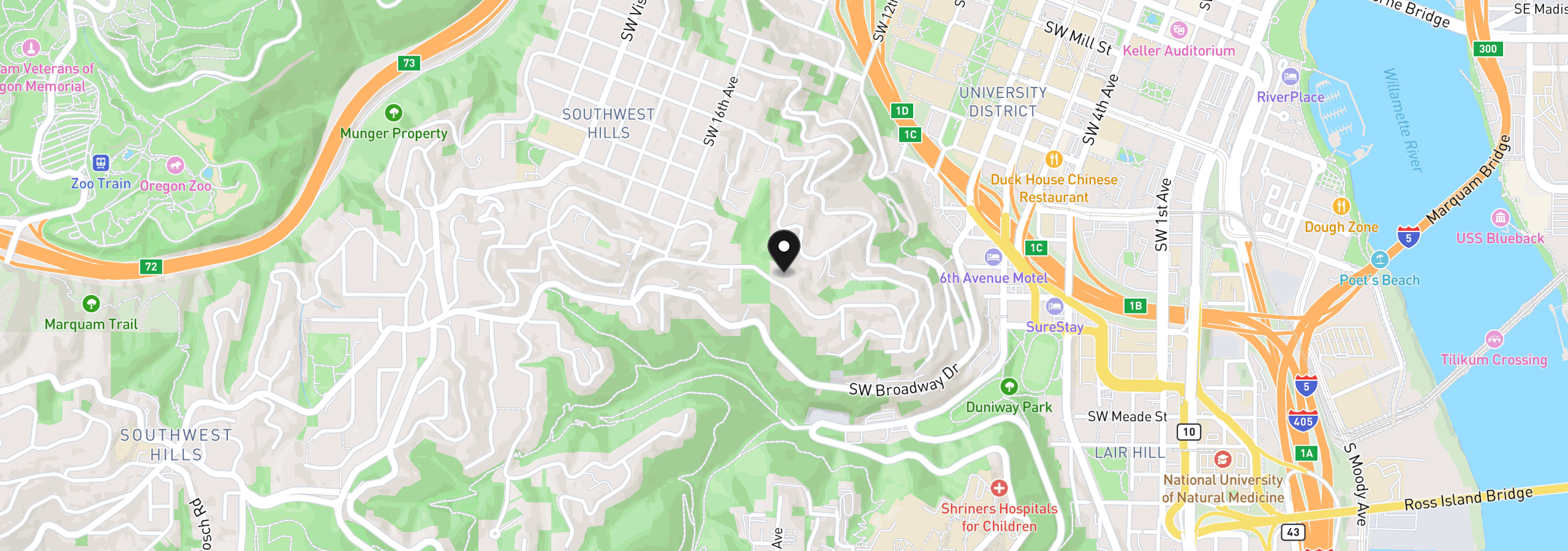 Map showing the location of 1281 SW Davenport St, Portland, OR 97201