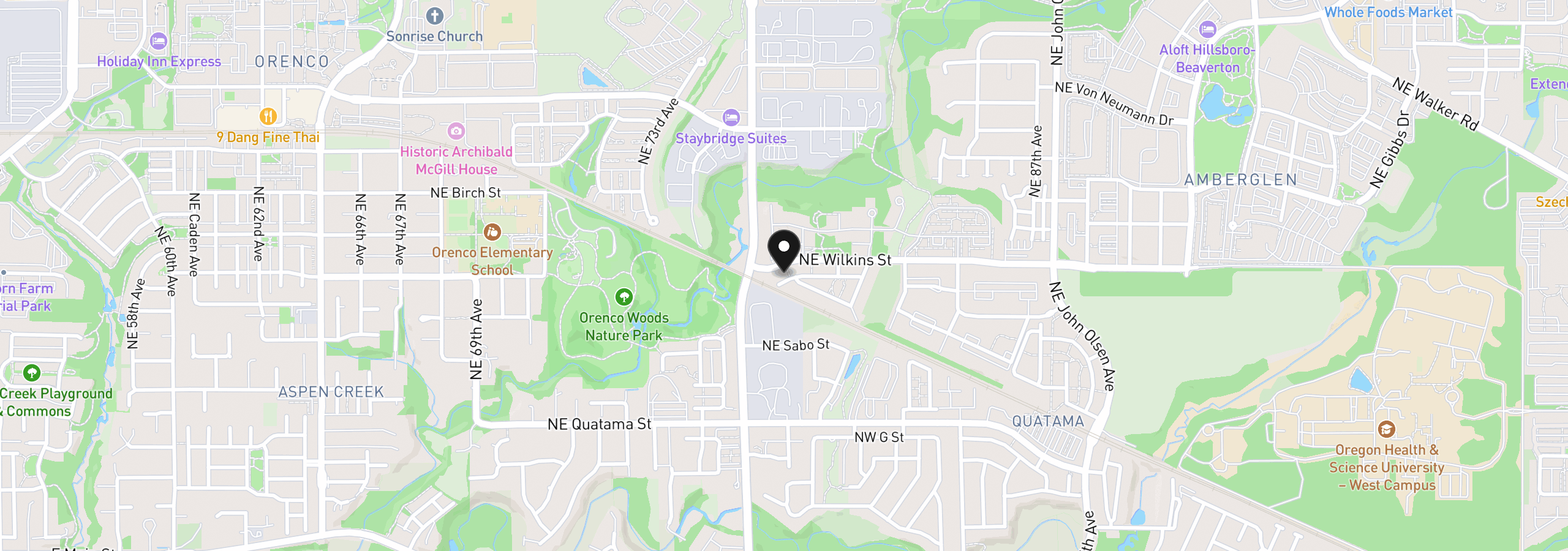 Map showing the location of 7869 NE Rockne Way, Hillsboro, OR 97006