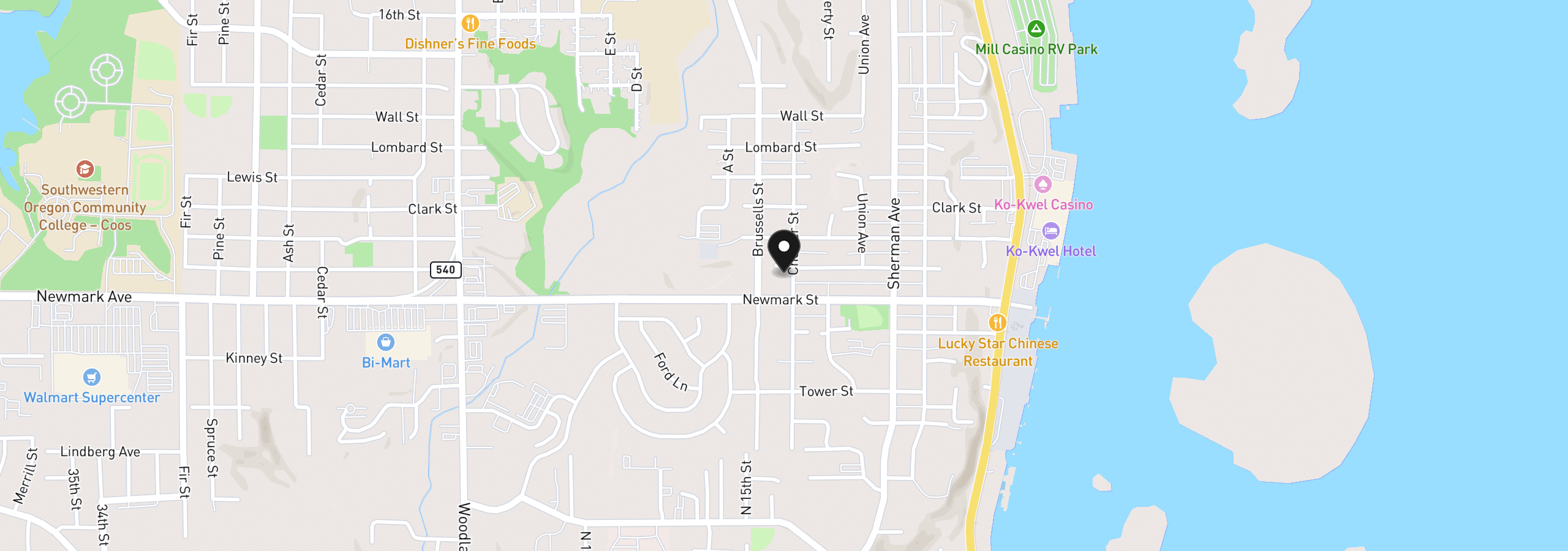 Map showing the location of 3330 Chester St, North Bend, OR 97459