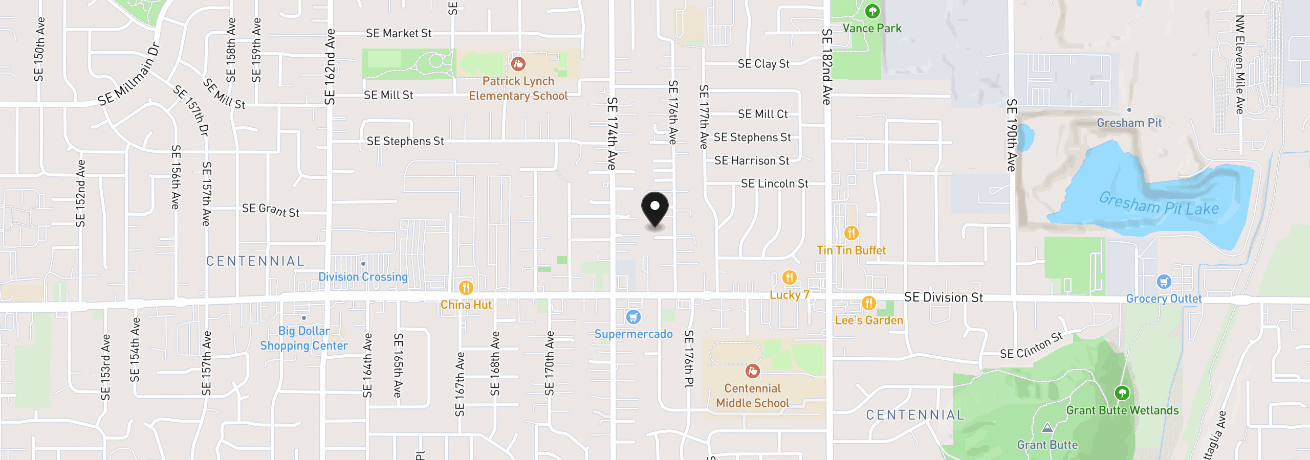 Map showing the location of 17543 SE Sherman Ct, Portland, OR 97233