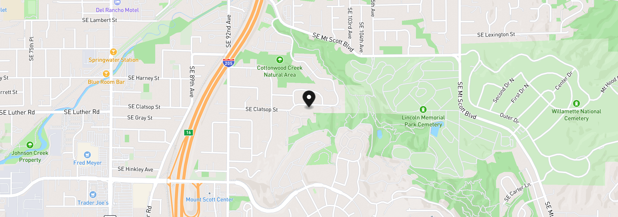 Map showing the location of 9838 SE Clatsop St, Portland, OR 97266