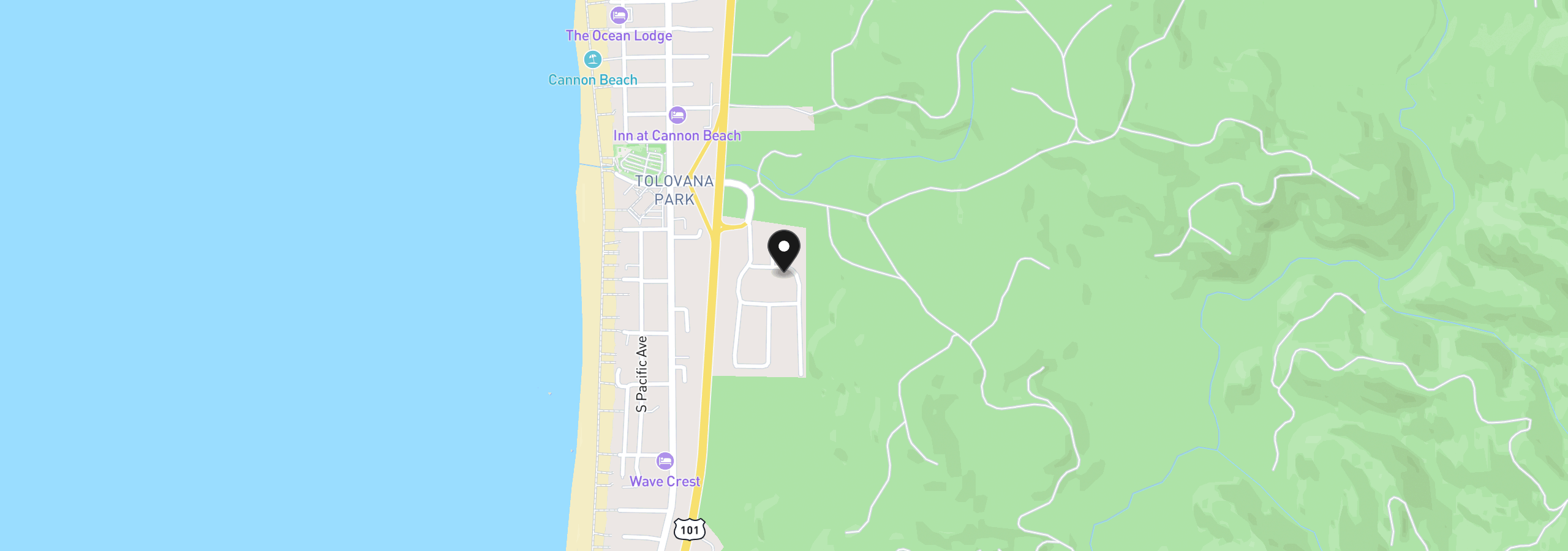 Map showing the location of 355 N Chinook St, Cannon Beach, OR 97110