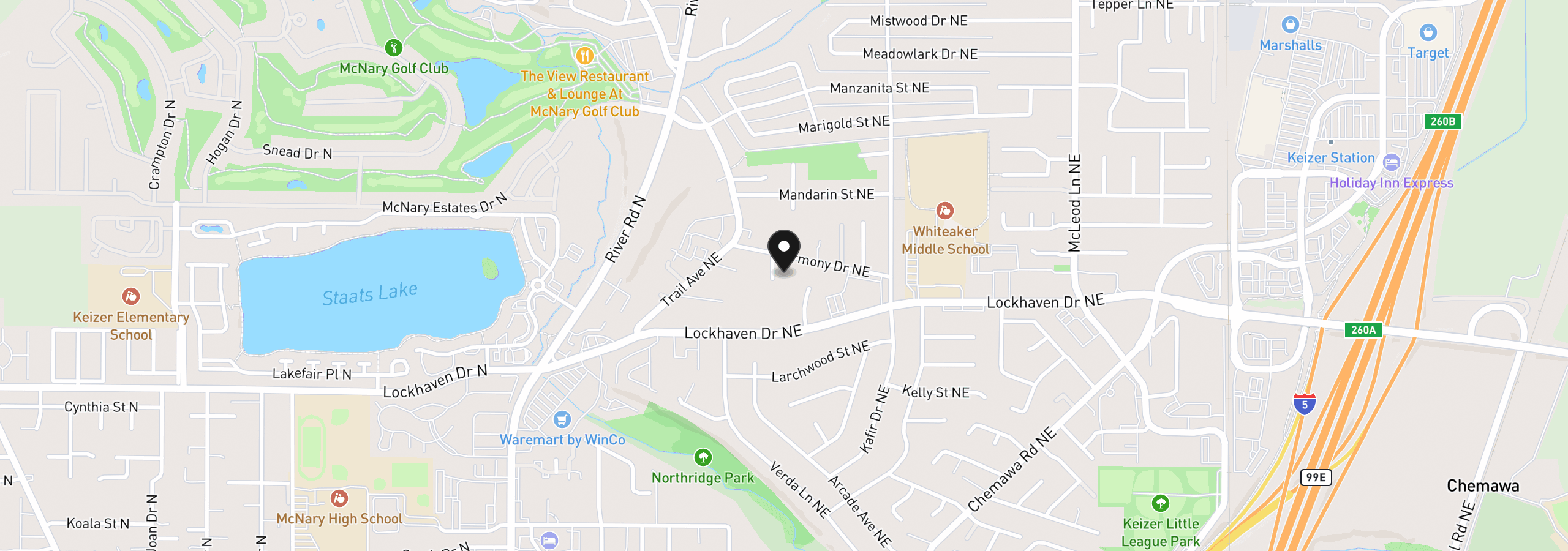 Map showing the location of 5840 Benevan Ct, Keizer, OR 97303