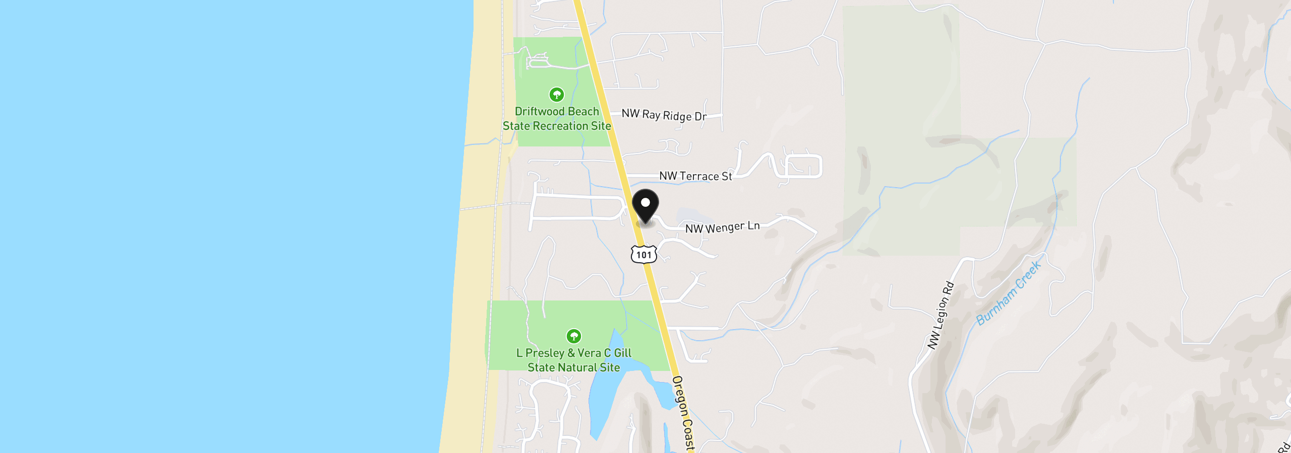 Map showing the location of 1251 NW Wenger Ln, Waldport, OR 97394