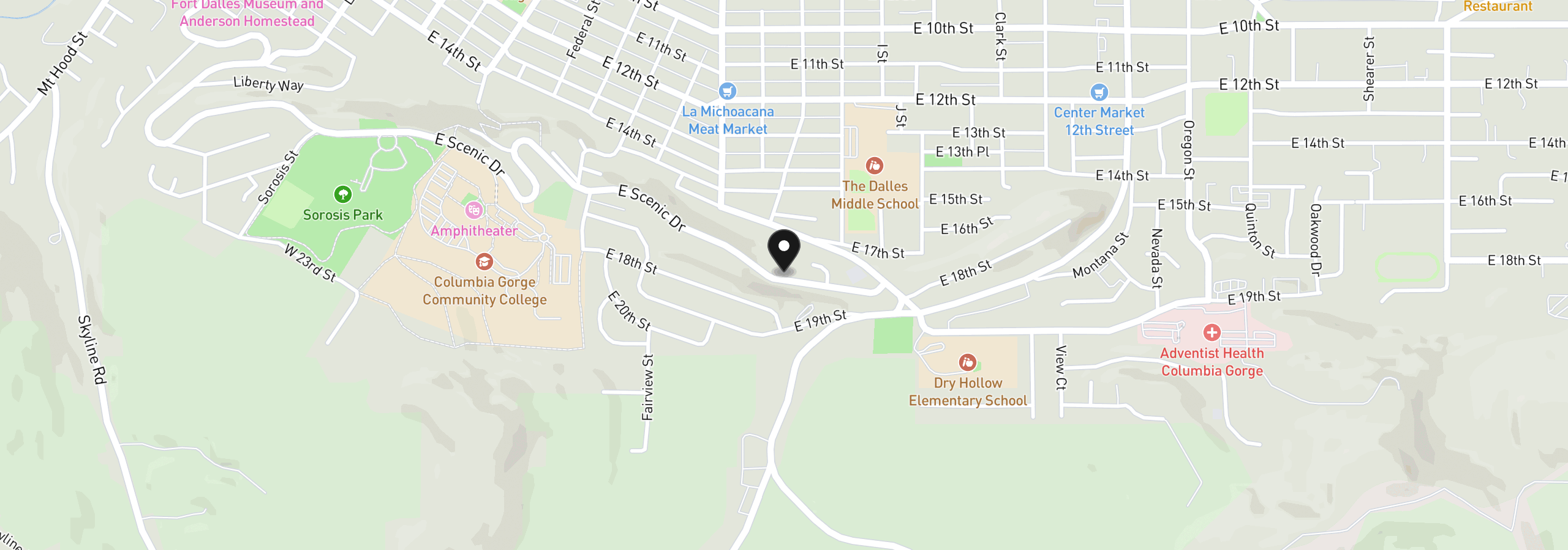 Map showing the location of 0 E Scenic Dr, The Dalles, OR 97058
