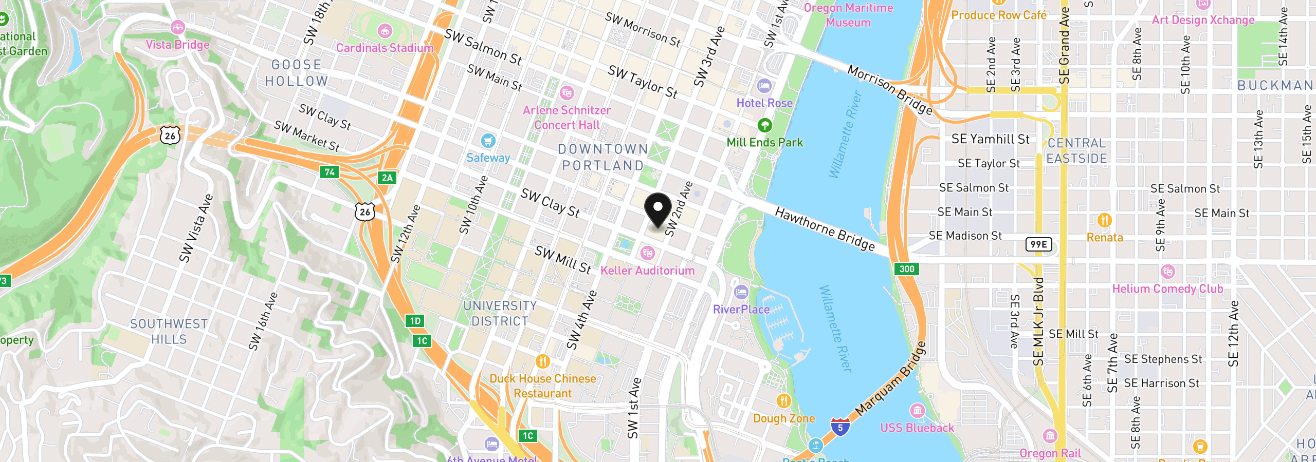 Map showing the location of 1414 SW 3rd Ave 2604, Portland, OR 97201