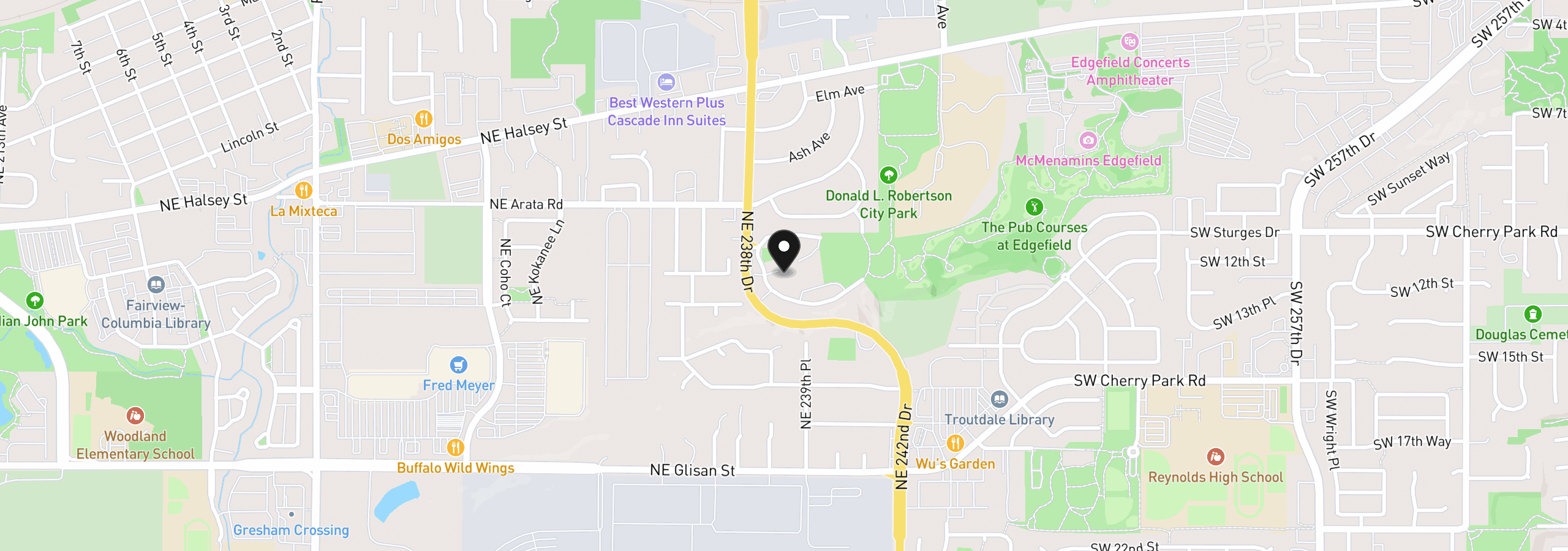 Map showing the location of 23850 NE Treehill Dr, Wood Village, OR 97060