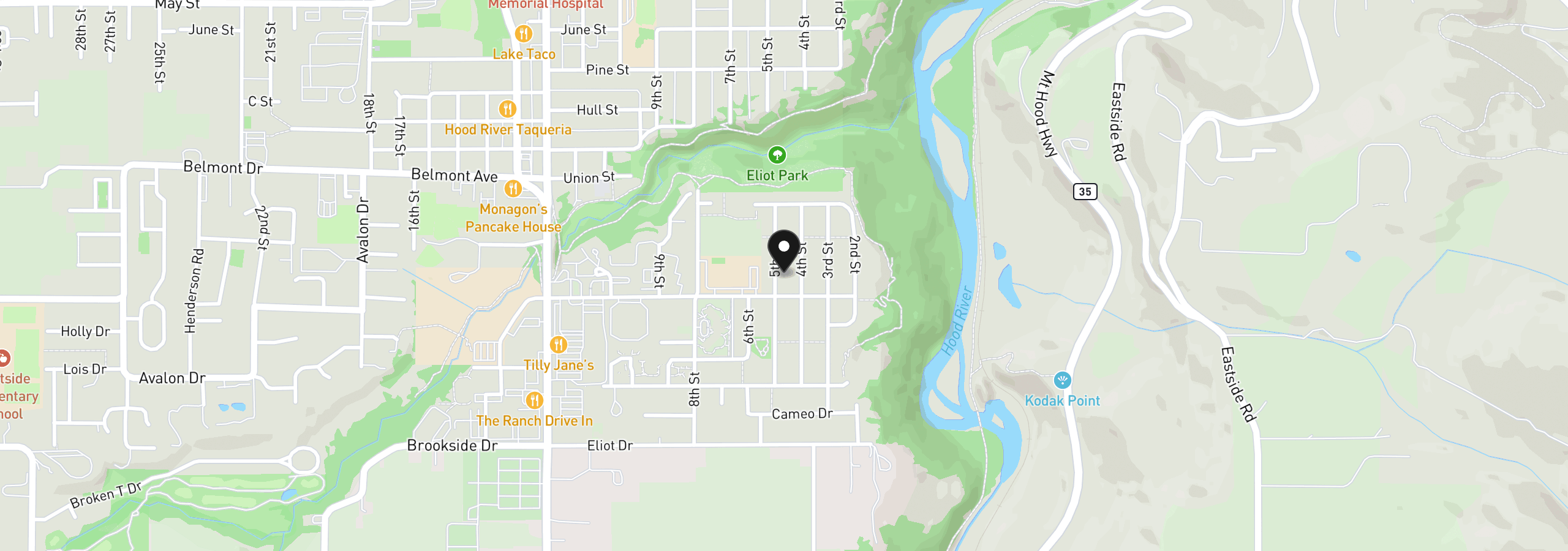 Map showing the location of 1663 5th St, Hood River, OR 97031