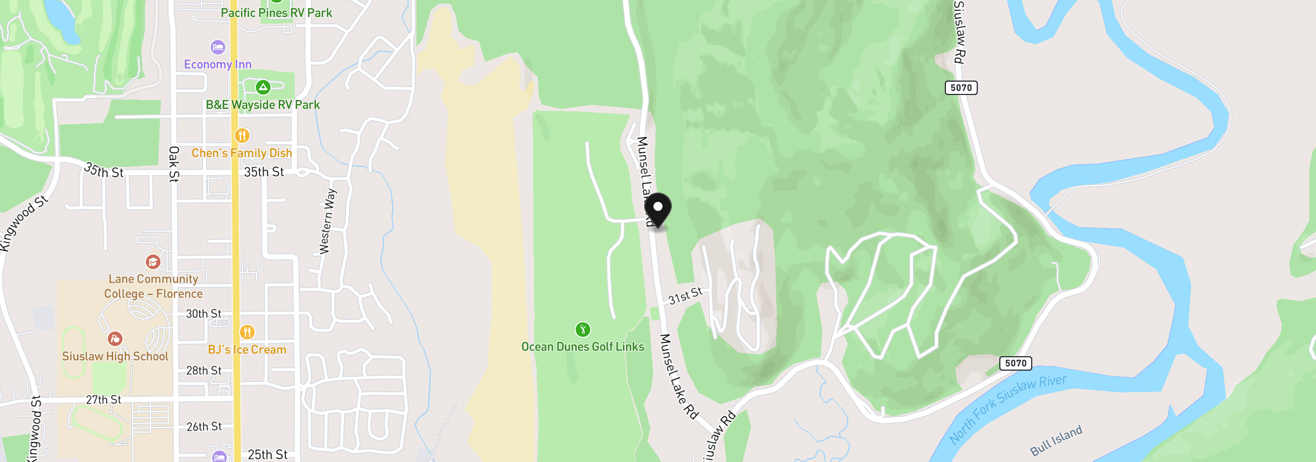 Map showing the location of 3292 Munsel Lake Rd, Florence, OR 97439