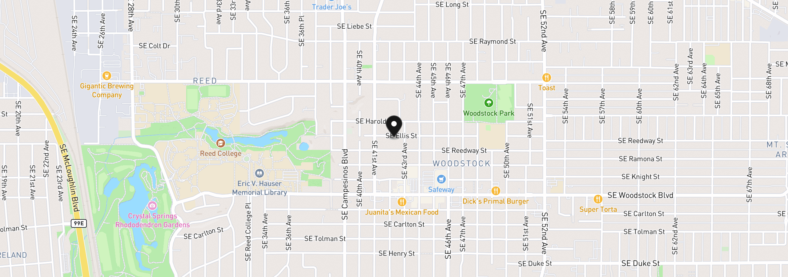 Map showing the location of 4206 SE Ellis St, Portland, OR 97206
