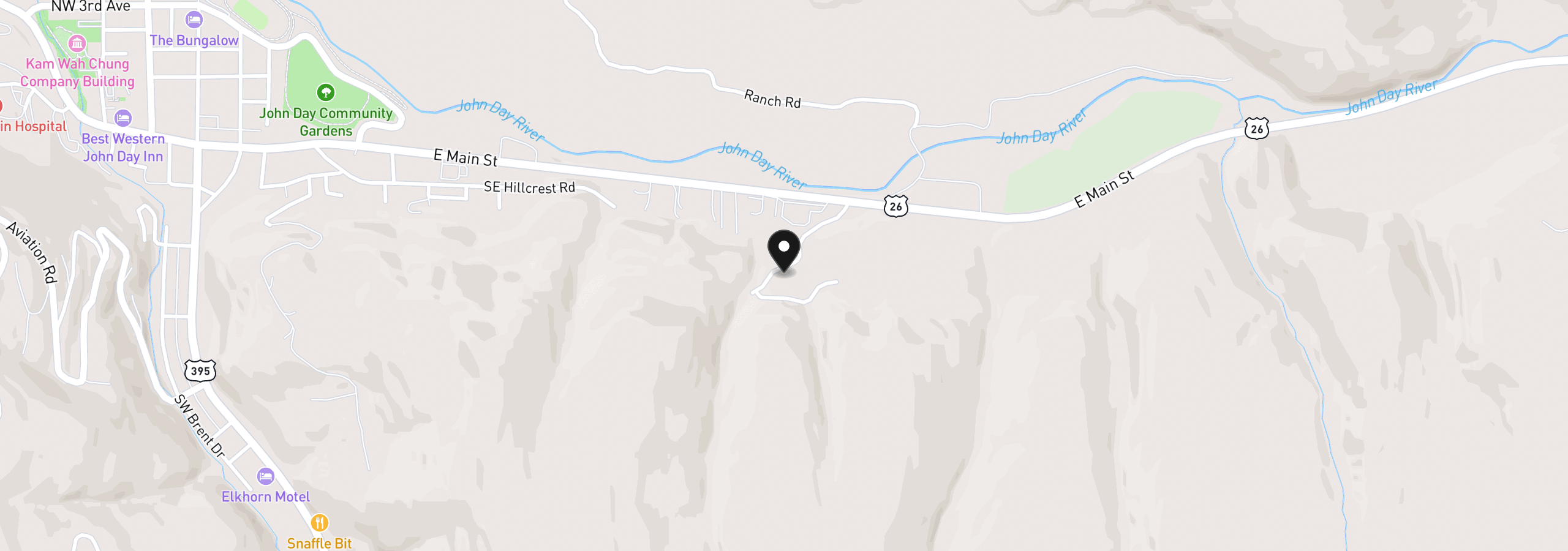 Map showing the location of 140 SE Bunchgrass Rd, John Day, OR 97845