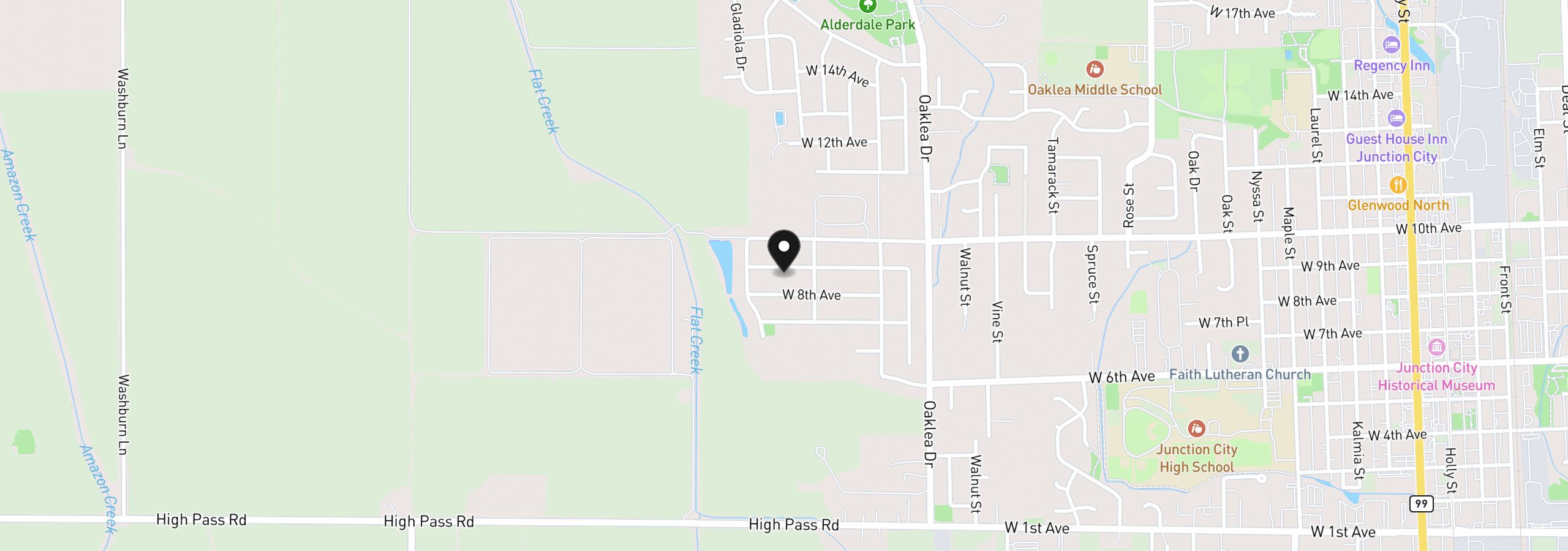Map showing the location of 2451 W 9th Ave, Junction City, OR 97448