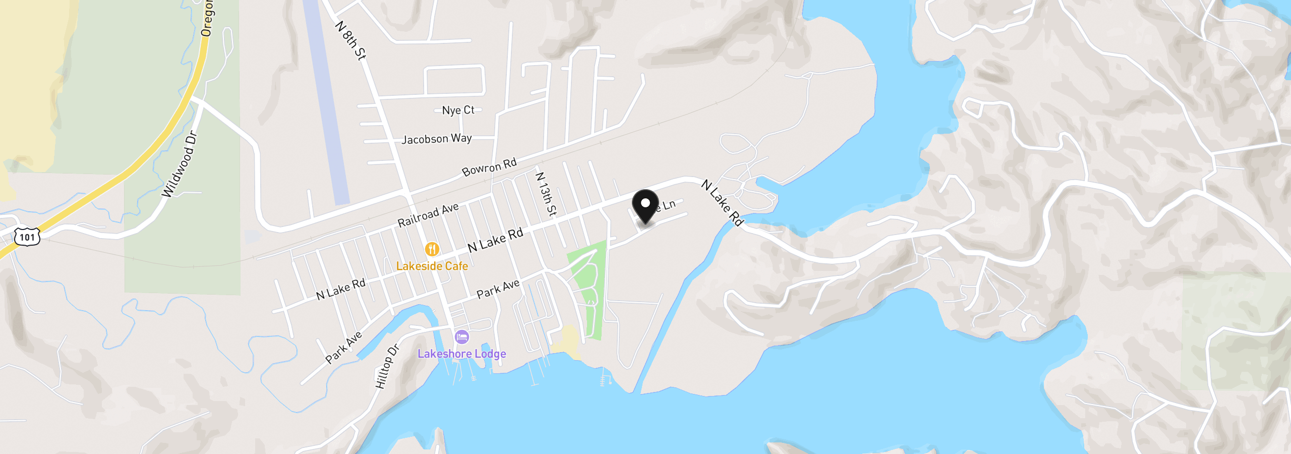 Map showing the location of 3 Pond Ln, Lakeside, OR 97449