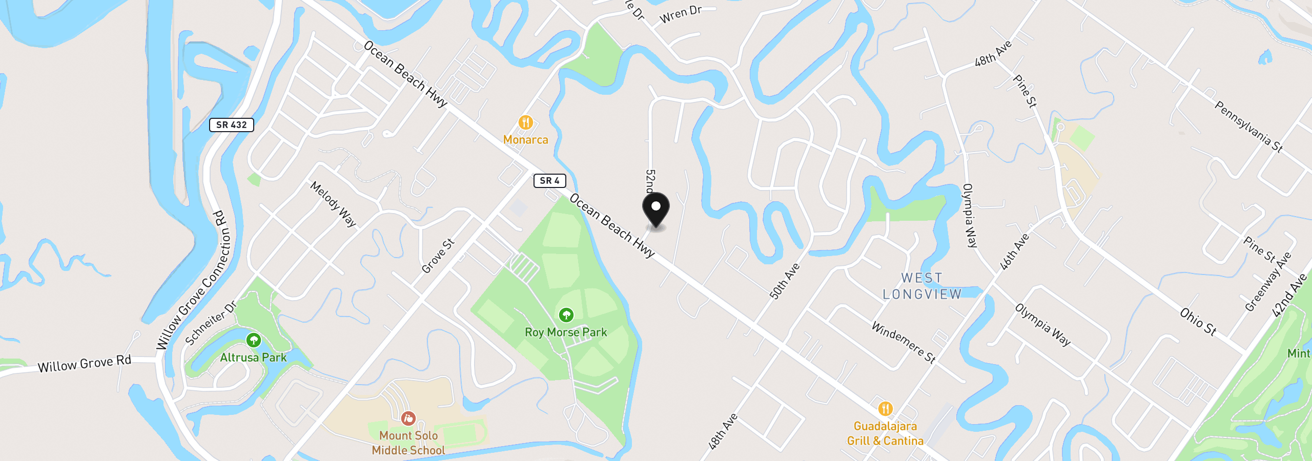 Map showing the location of 2210 52nd Ave, Longview, Wa 98632
