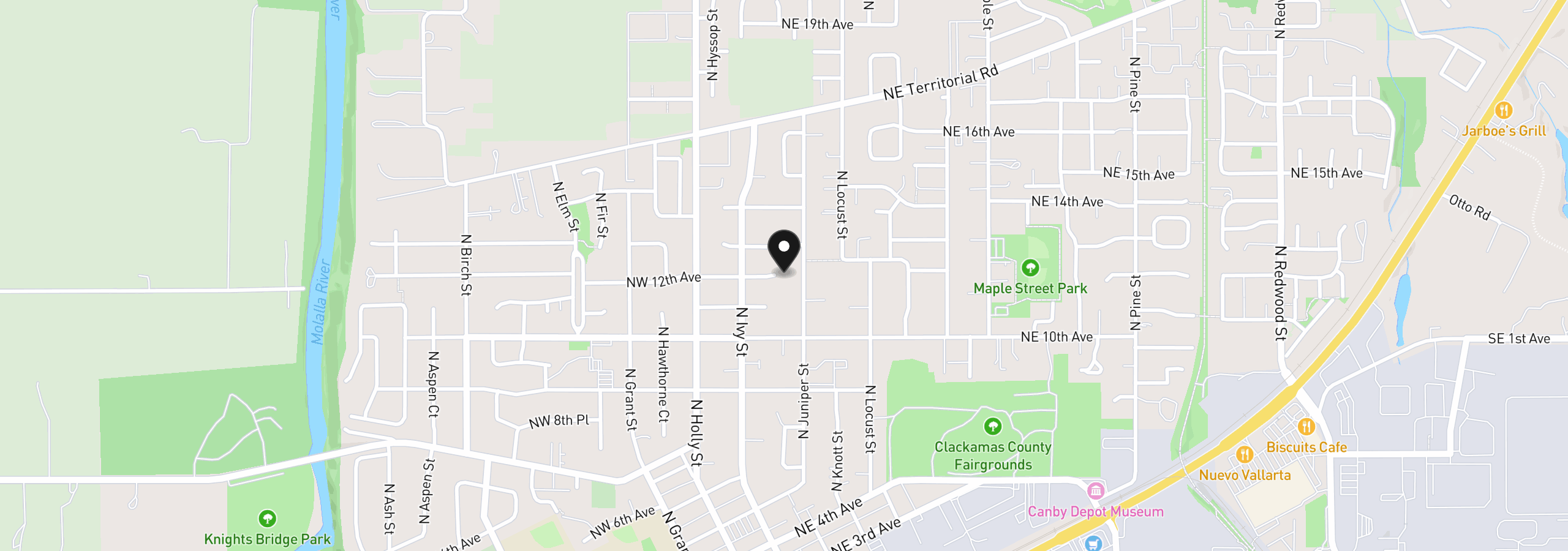 Map showing the location of 130 NE 12th Ave, Canby, OR 97013