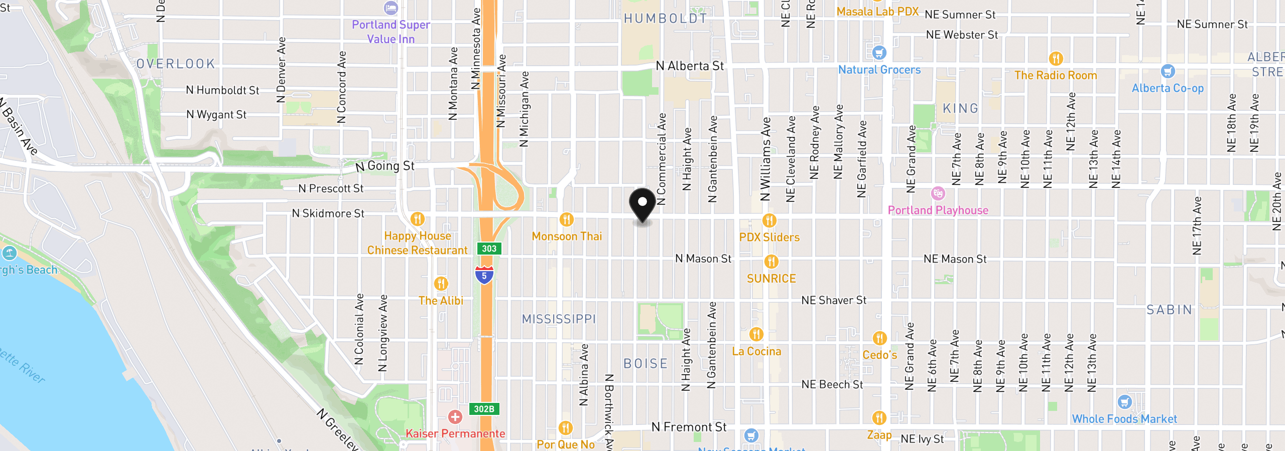 Map showing the location of 4222 N Kerby Ave, Portland, OR 97217