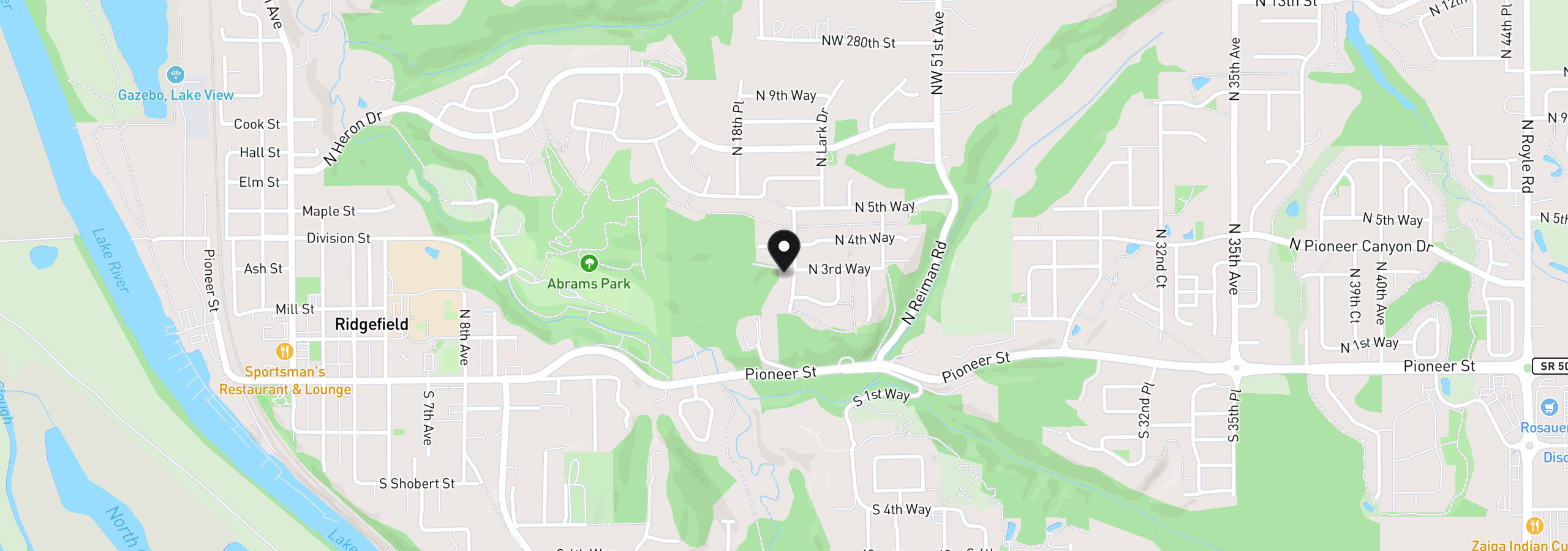 Map showing the location of 295 N 20th Pl, Ridgefield, Wa 98642