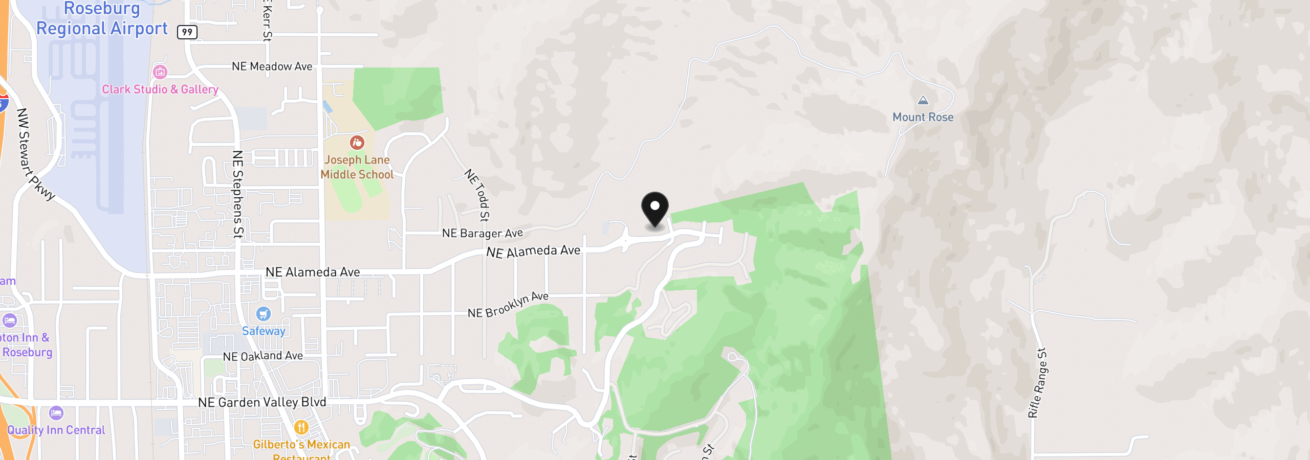 Map showing the location of 1660 NE Alameda Ave, Roseburg, OR 97470
