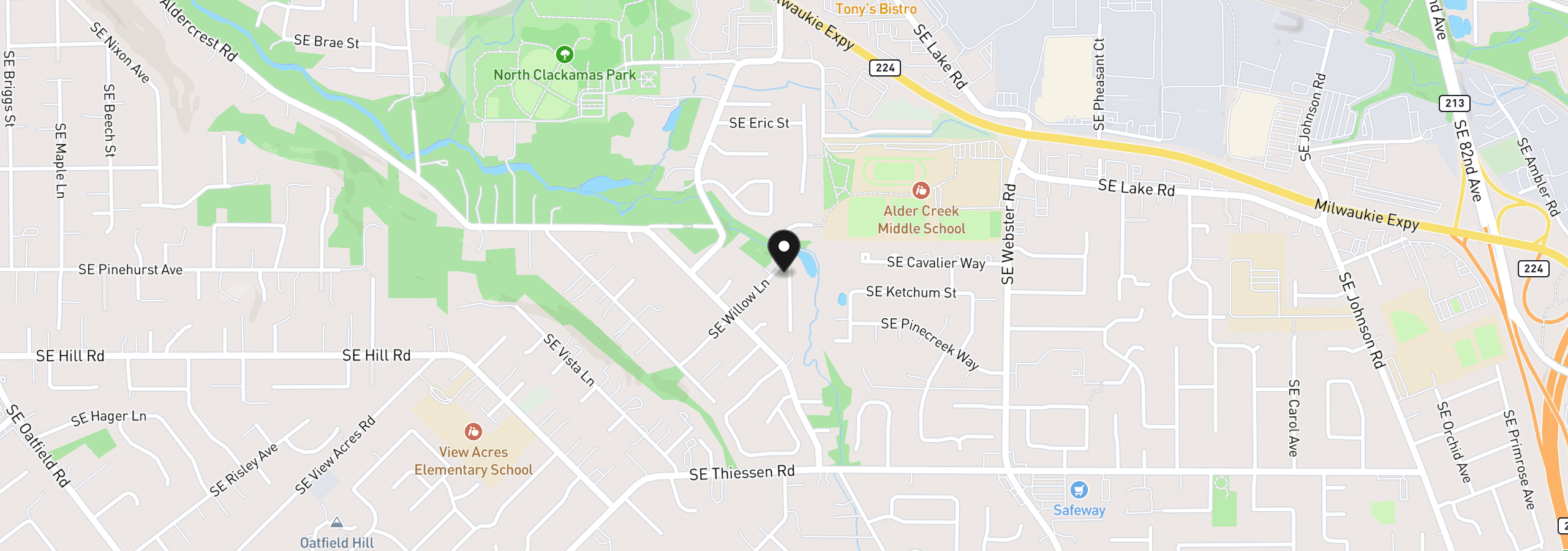 Map showing the location of 6090 SE Willow Ln, Milwaukie, OR 97267