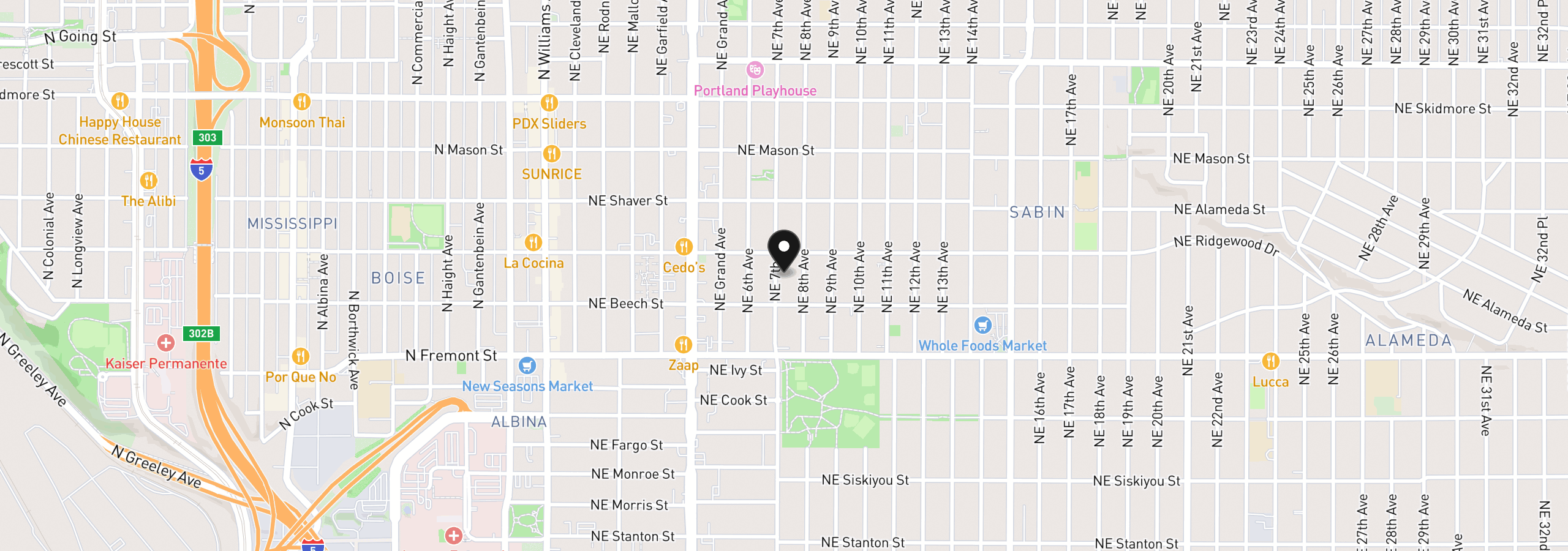 Map showing the location of 3808 NE 7th Ave, Portland, OR 97212