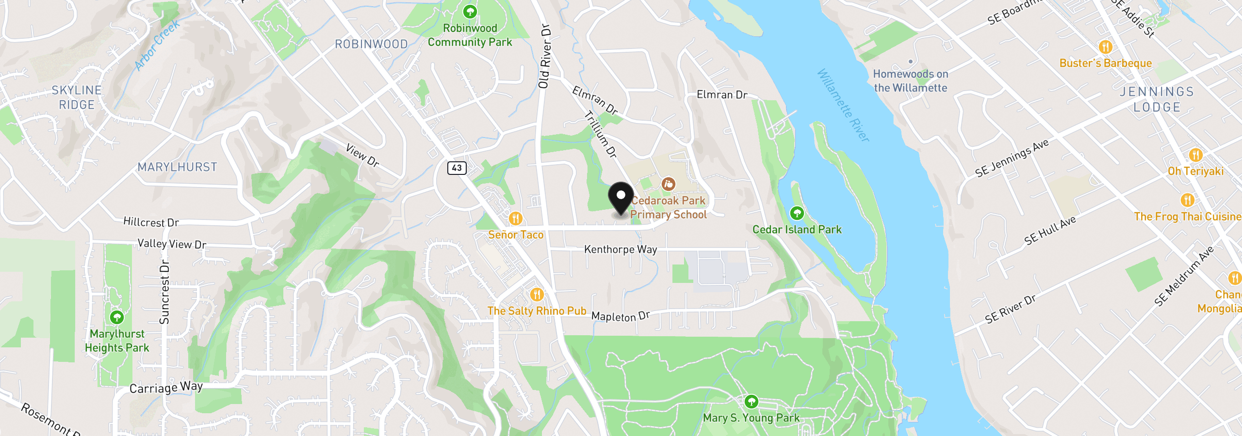 Map showing the location of 3873 Cedaroak Dr, West Linn, OR 97068