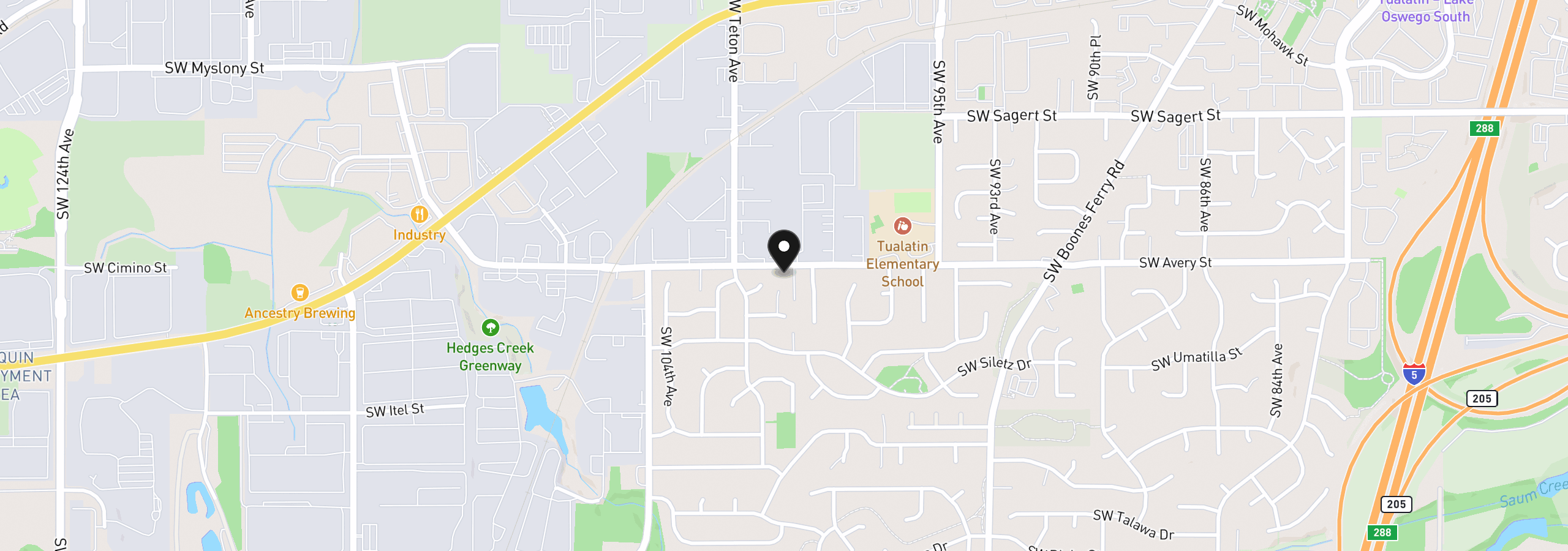Map showing the location of 10040 SW Avery St, Tualatin, OR 97062