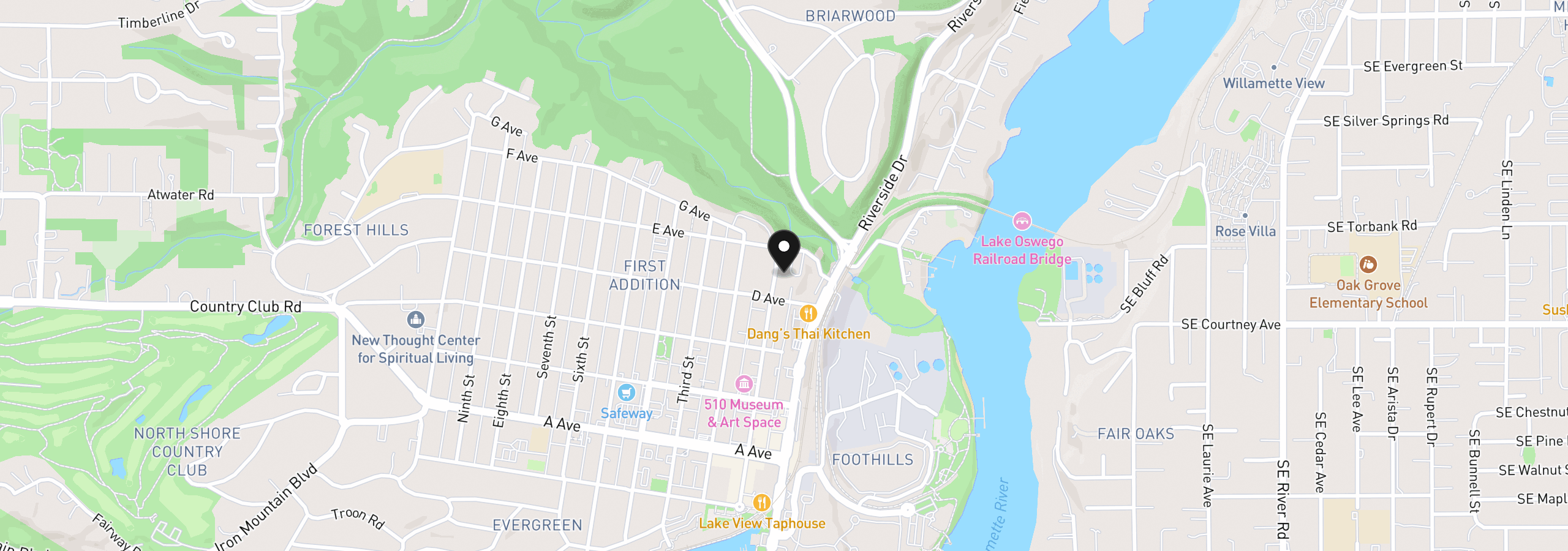 Map showing the location of 750 1st St, Lake Oswego, OR 97034
