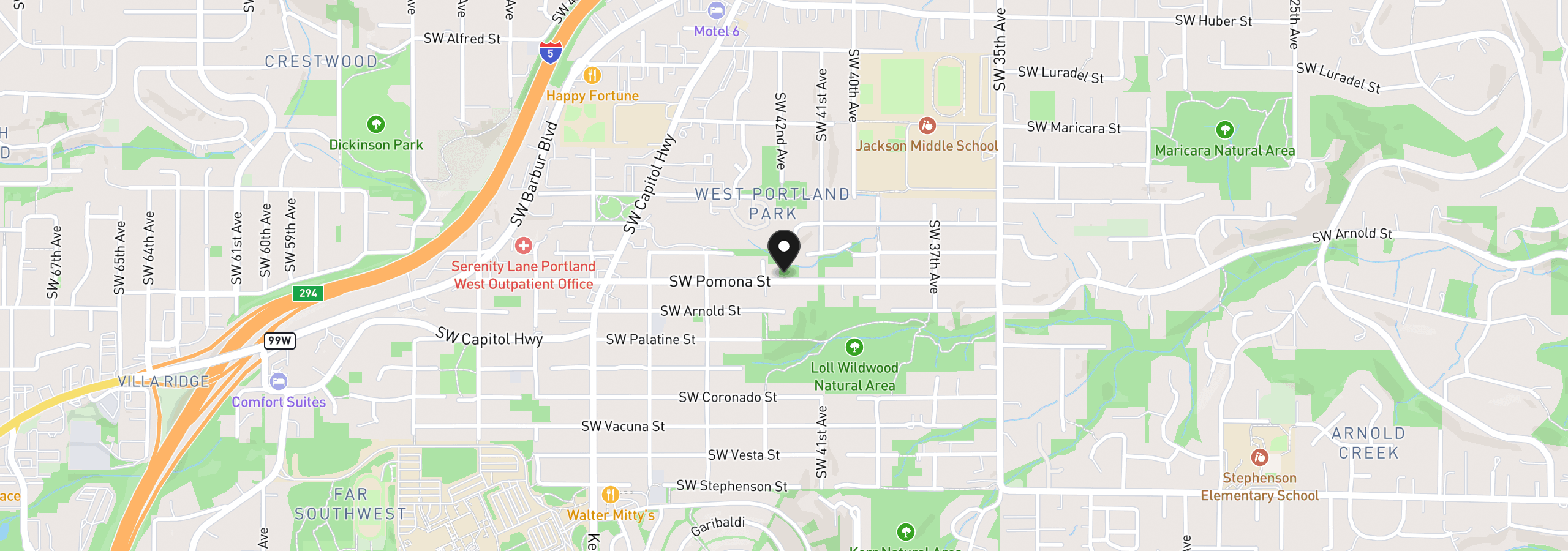 Map showing the location of SW 43rd Ave, Portland, OR 97219