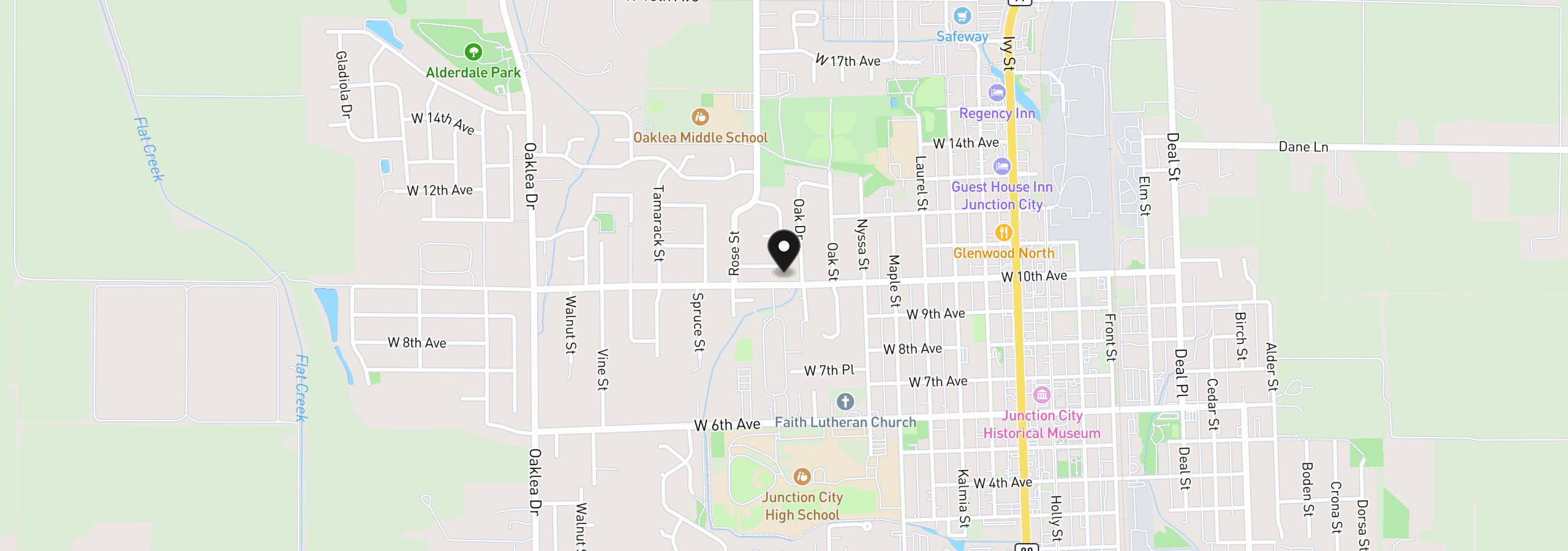 Map showing the location of 1100 Quince Dr, Junction City, OR 97448