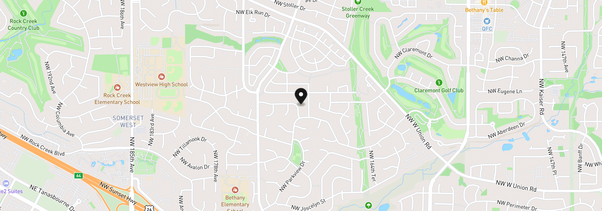 Map showing the location of 17025 NW Meadow Grass Dr, Beaverton, OR 97006