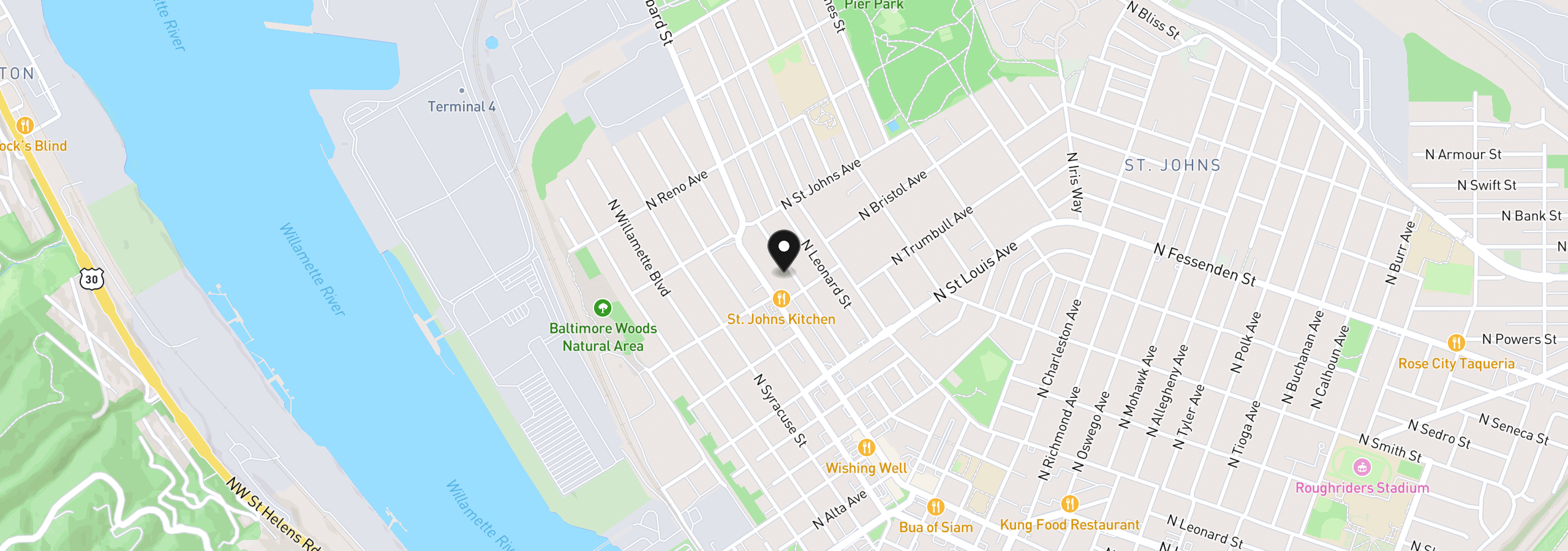 Map showing the location of 9534 N Kellogg St, Portland, OR 97203