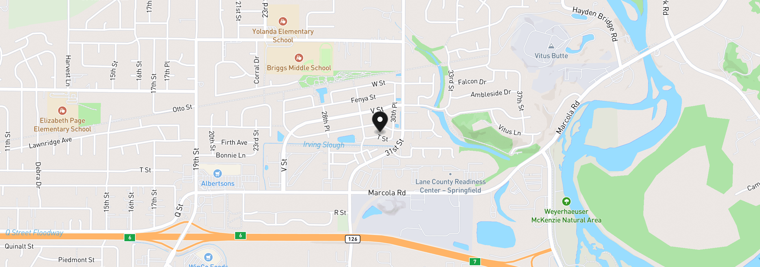 Map showing the location of 2982 T St, Springfield, OR 97477