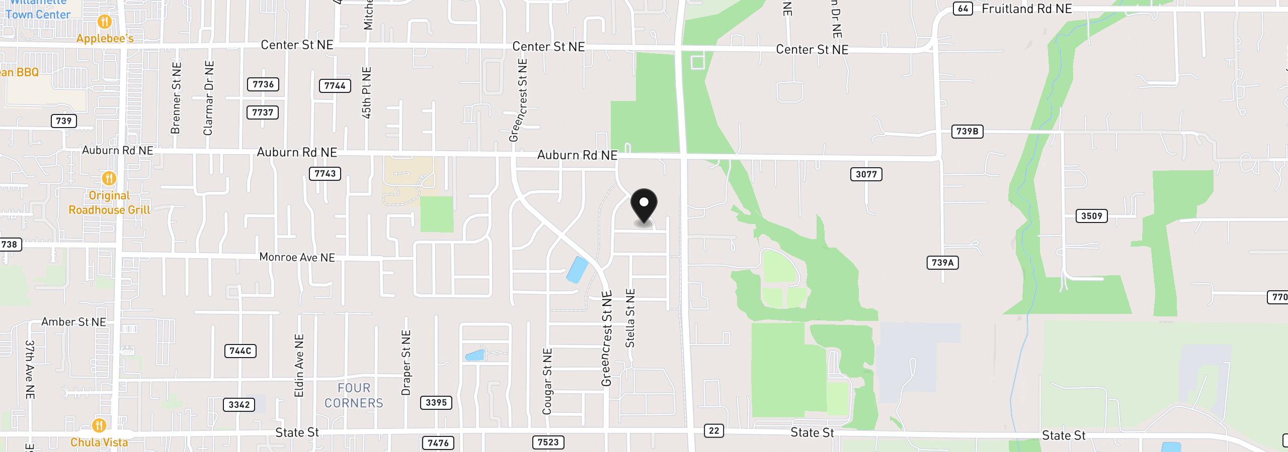 Map showing the location of 4971 Elvis Ave NE, Salem, OR 97301
