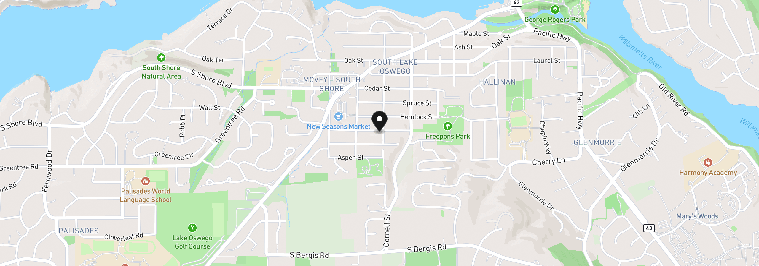 Map showing the location of 1408 Pine St, Lake Oswego, OR 97034