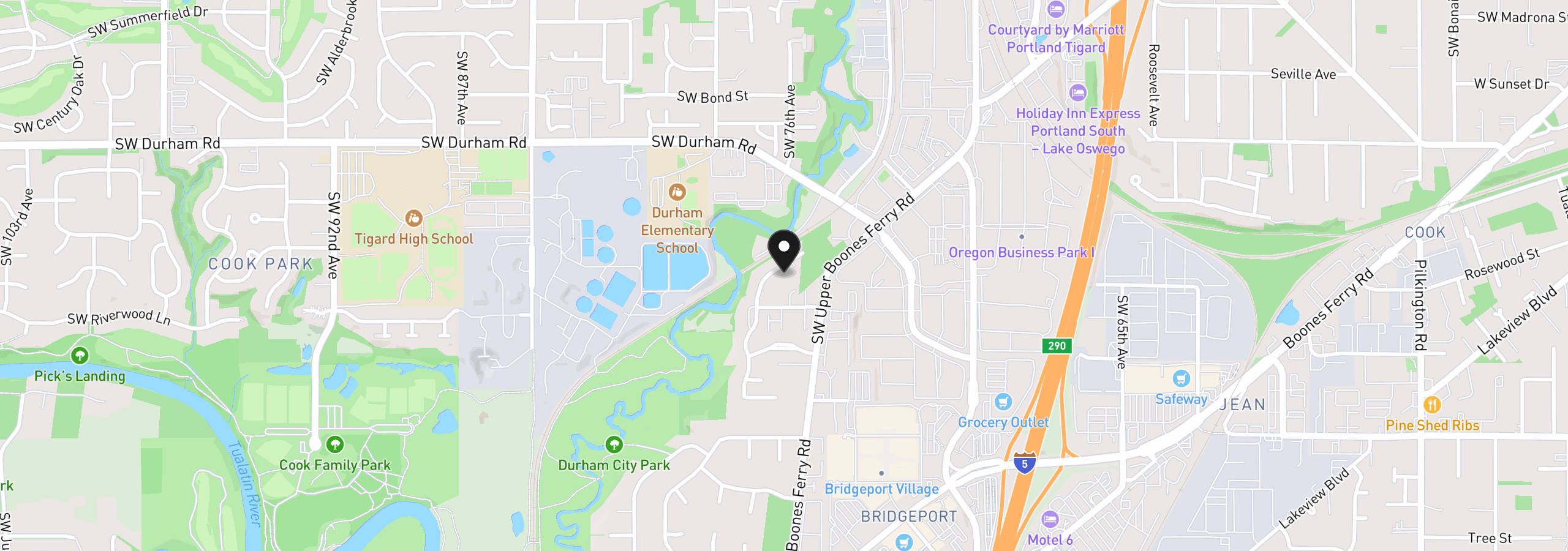 Map showing the location of 16438 SW Cambridge Ln, Durham, OR 97224