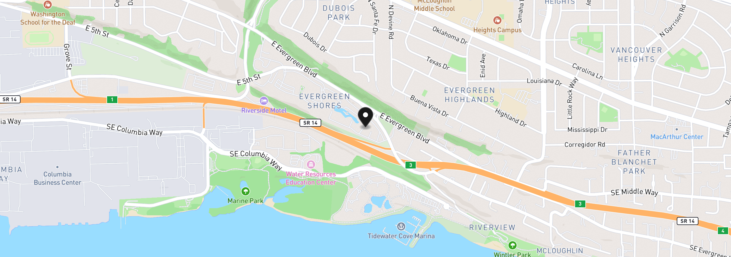 Map showing the location of 5585 E Evergreen Blvd 5203, Vancouver, Wa 98661