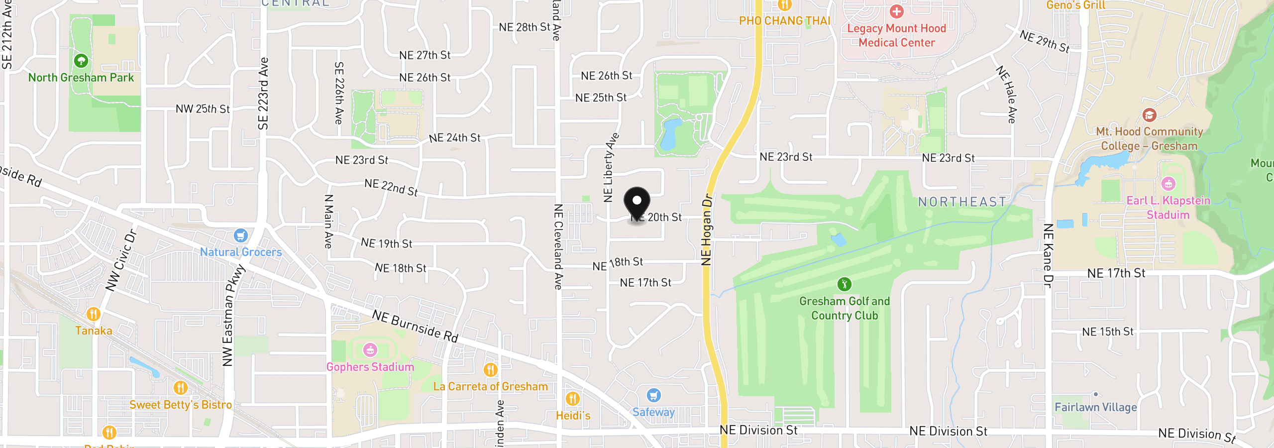 Map showing the location of 1420 NE 20th St, Gresham, OR 97030