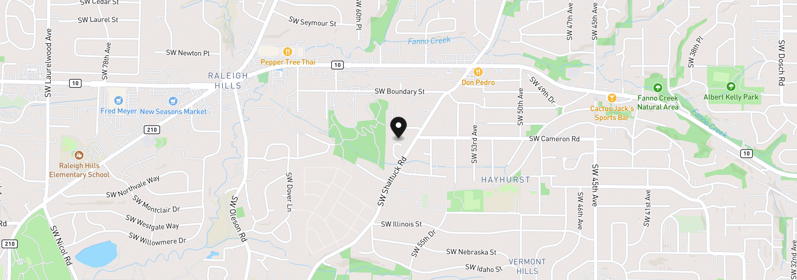 Map showing the location of 5834 SW 59th Ct, Portland, OR 97221