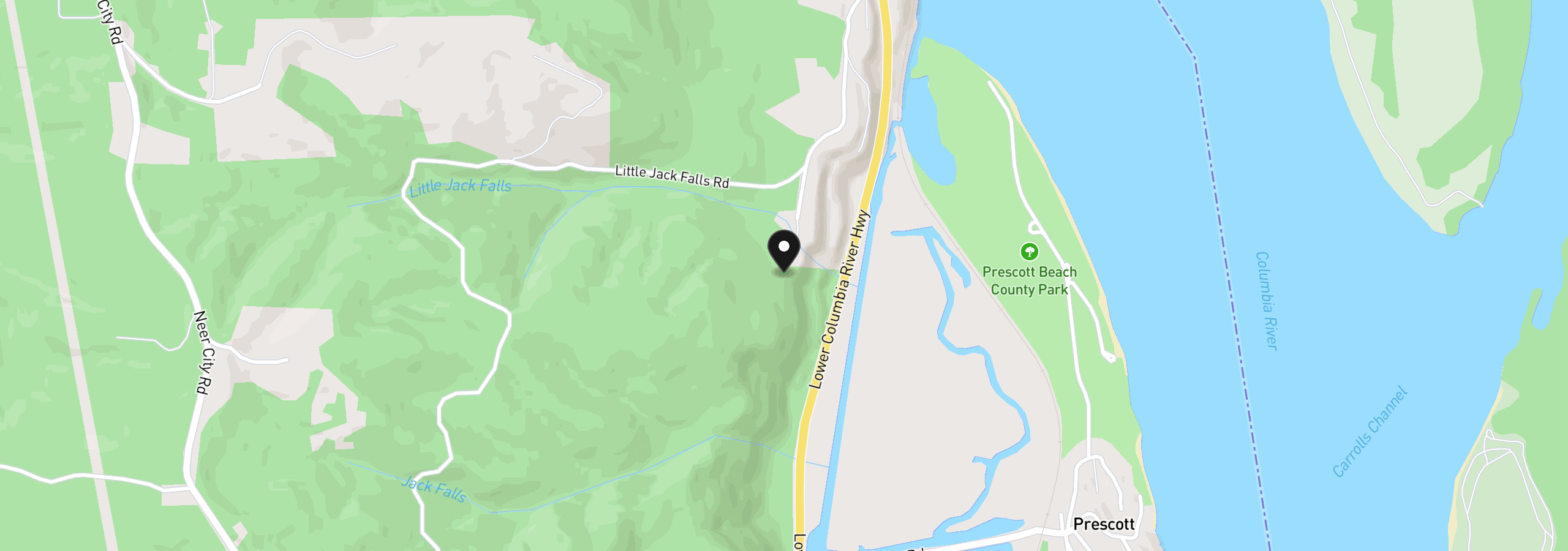 Map showing the location of Little Jack Falls Rd, Rainier, OR 97048