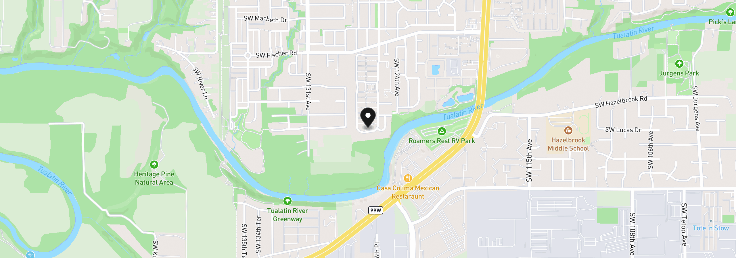 Map showing the location of 17133 SW Eldorado Dr, Tigard, OR 97224