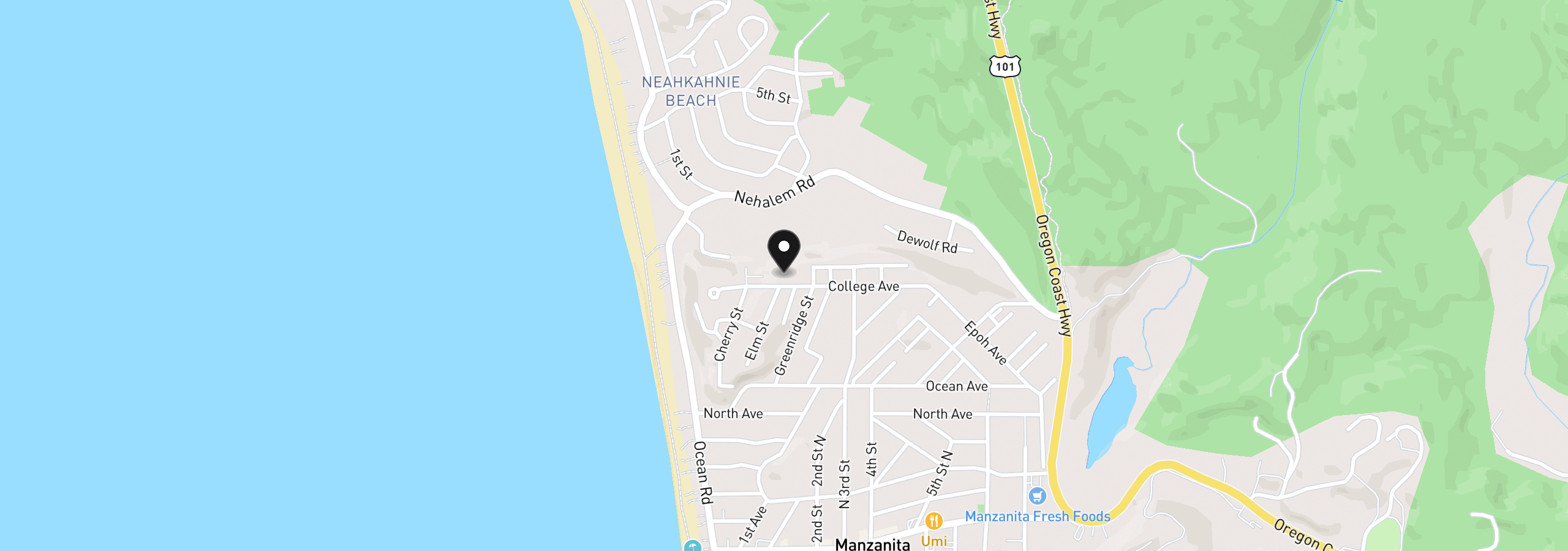 Map showing the location of 155 College Ave, Manzanita, OR 97130