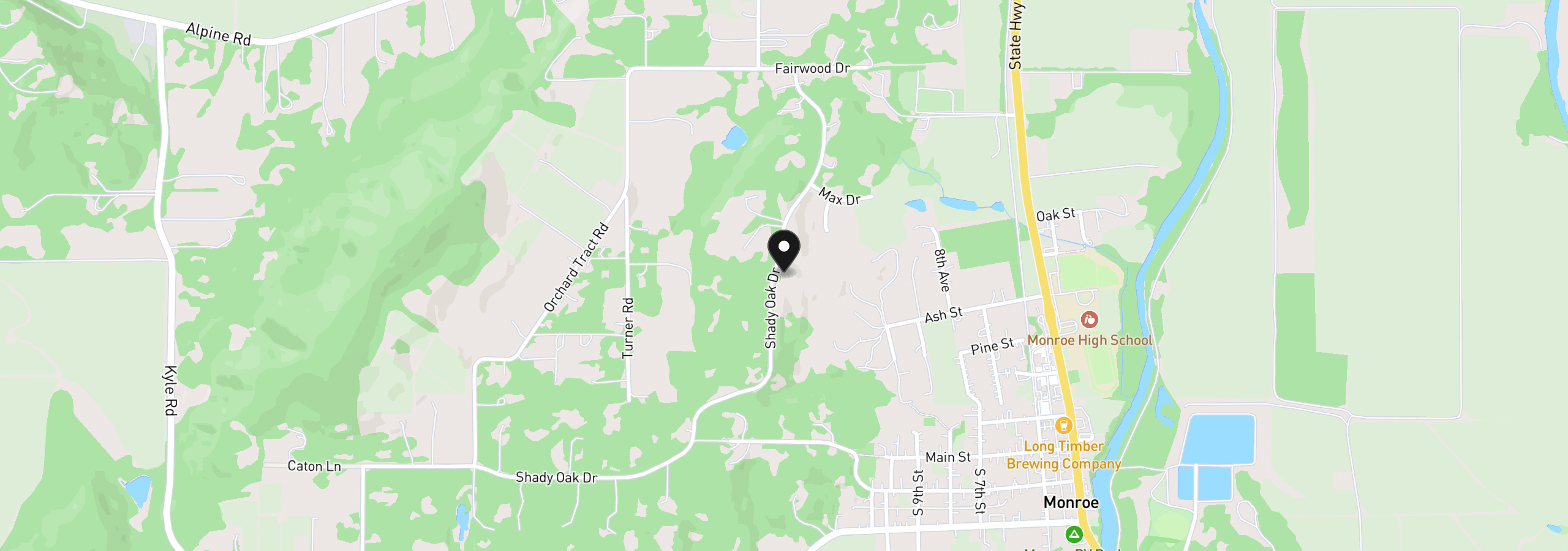 Map showing the location of 26656 Shady Oak Dr, Monroe, OR 97456